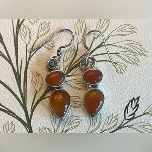 Garnet Water Drop Shape Dangling Silver Earrings